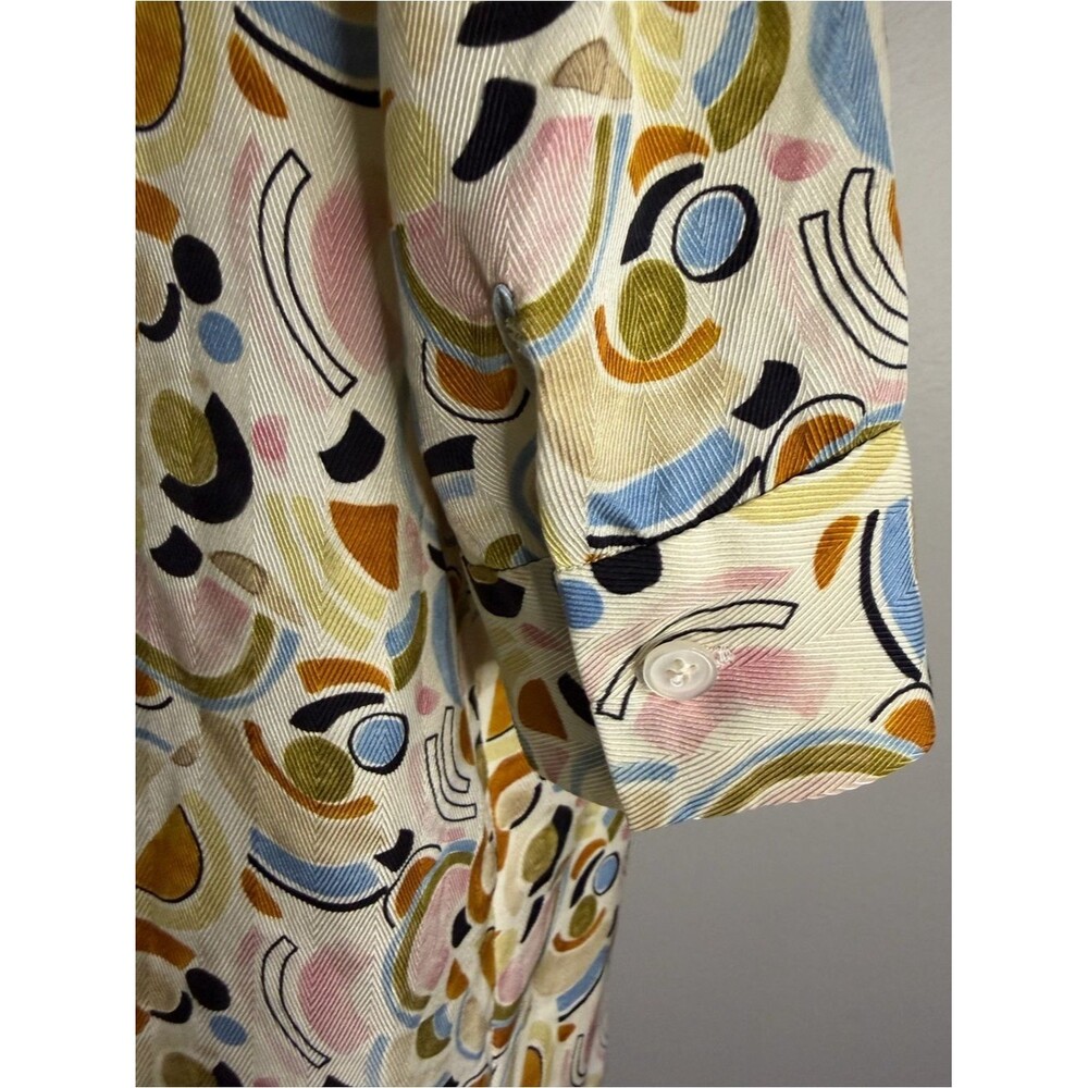 Lafayette 148 100% Silk Art Deco Geometric Print Short Sleeve Blouse M - Picture 8 of 13